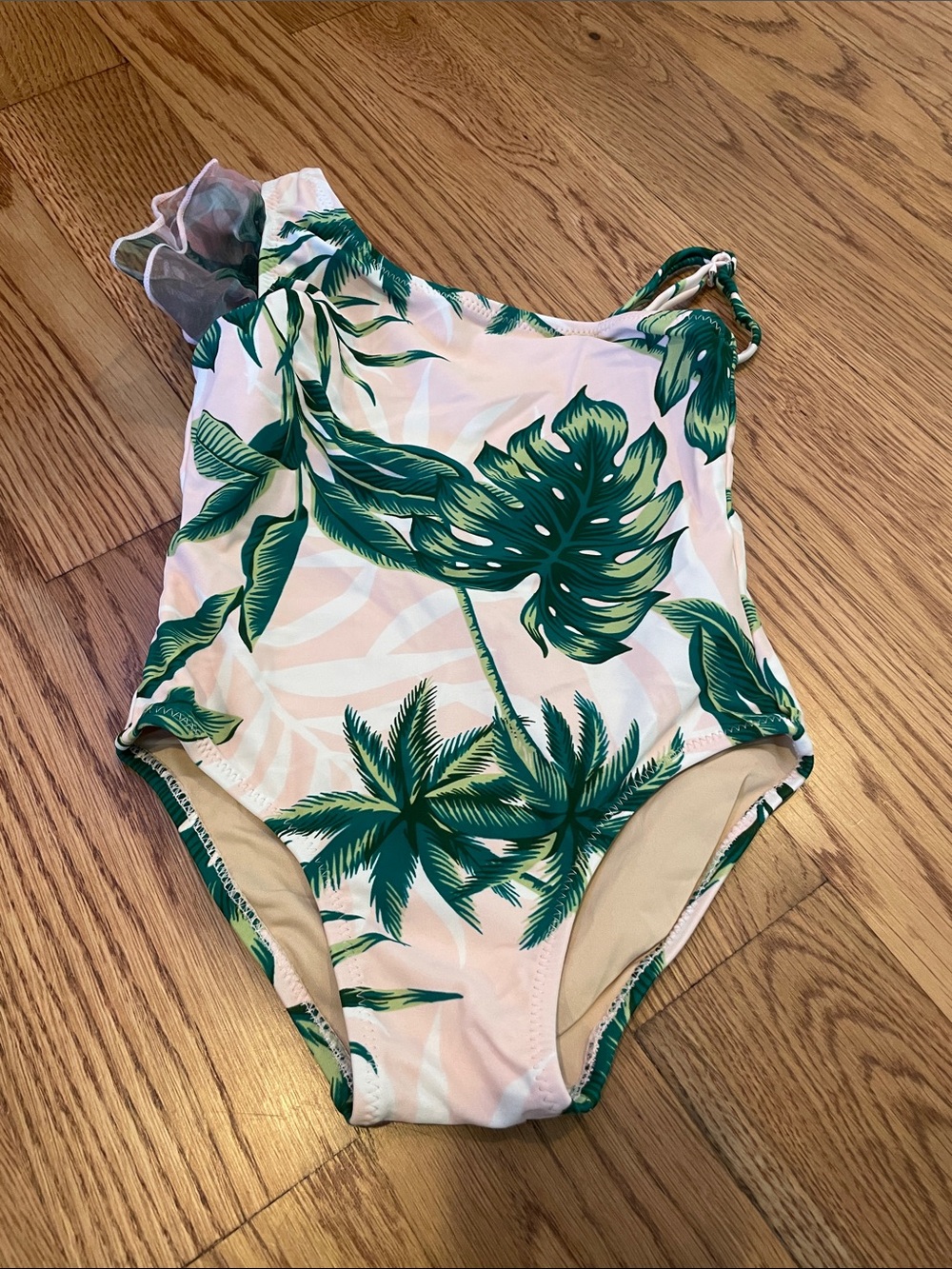 Girls Green Tropical Leaf One-Piece Swimsuit